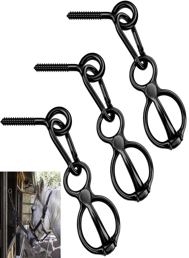 Nuenen Horse Tie Ring Stainless Steel Horse Tack and Supplies Safety Accessories with Eye Bolts and Snaps Saddle Training Equipment for Pulling(Black,3 Sets) - Image 1
